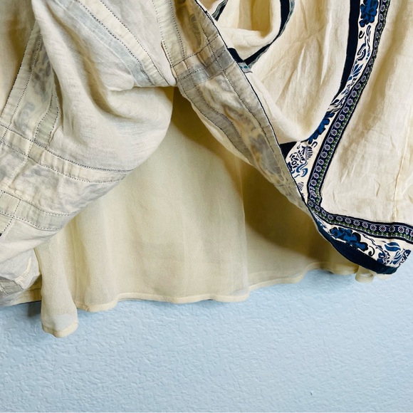 Vintage Free People Tan Blue Floral Cotton Lined Boho Mini Skirt | Size 6 - Picture 7 of 7